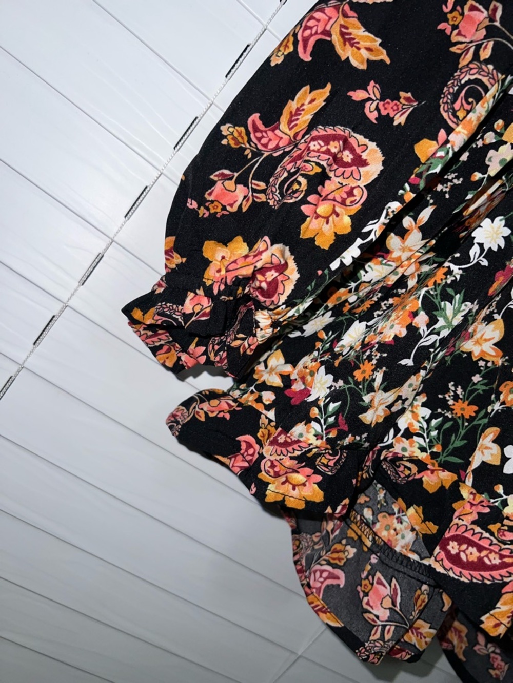 Umgee Black Floral Paisley Tiered Peasant Blouse - NEW - Picture 3 of 5